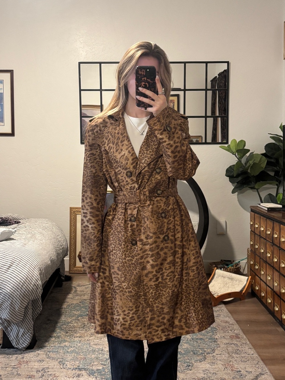 Calvin Klein leopard cheetah trench coat water resistant